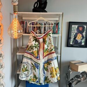 FARM RIO Off-White Tropical Destination Lenzing™ Midi Skirt (Size XL)